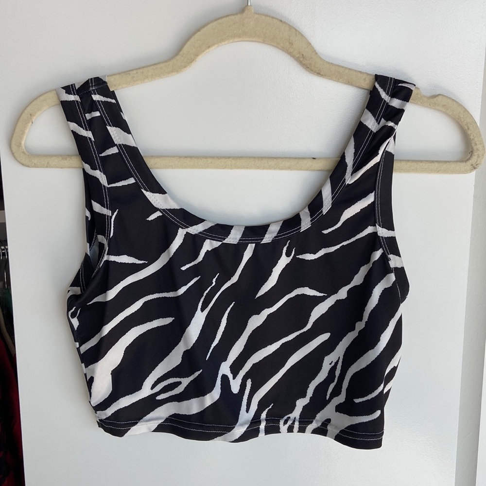 Zebra print black and white Y2K crop top